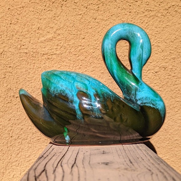 Blue Mountain Pottery Swan Planter Drip Glaze Blue Green Black Redware Vintage - Picture 9 of 12